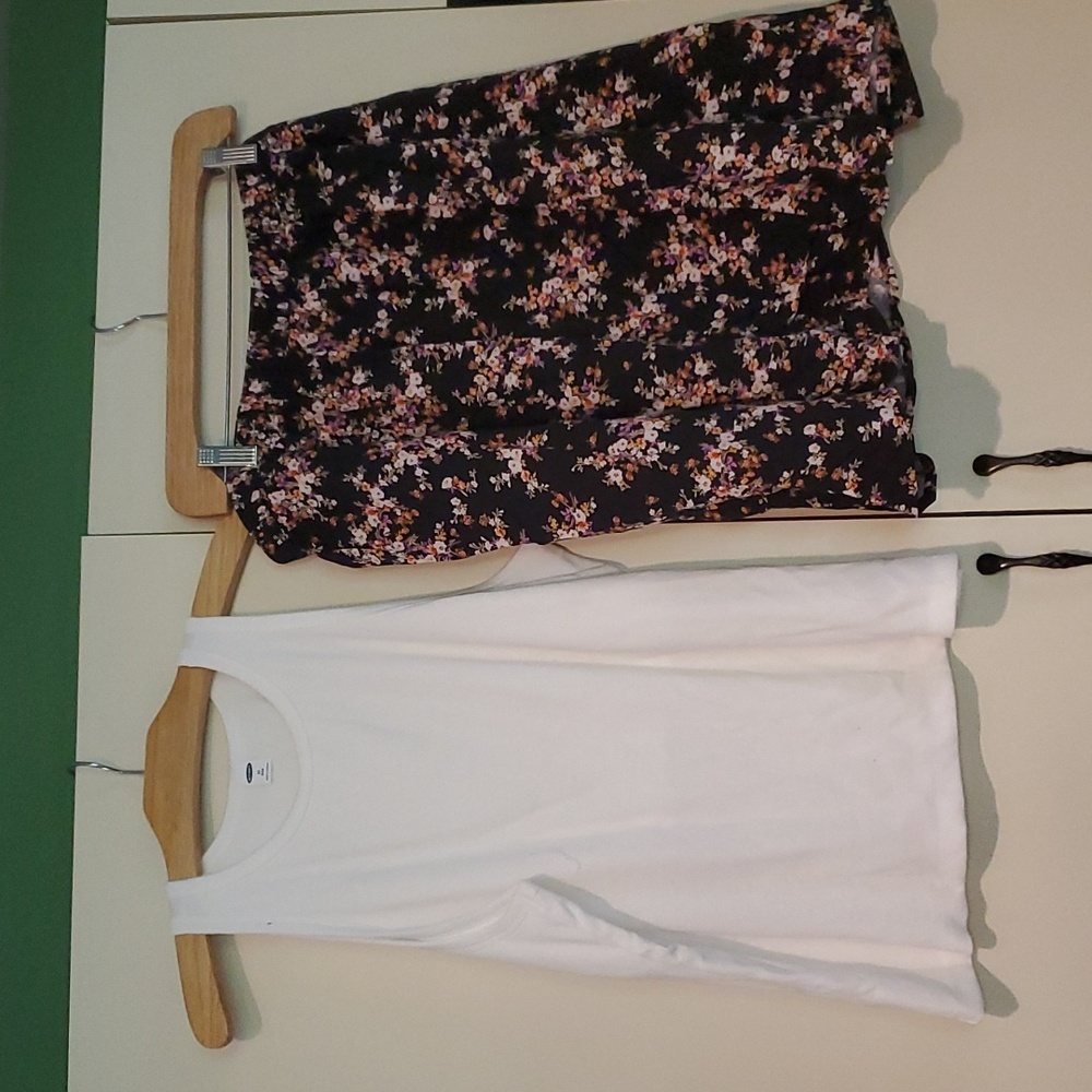 2X Set Old Navy White Tank Top & Swingy Rayon Pull-on Mini Skirt New W/Tags